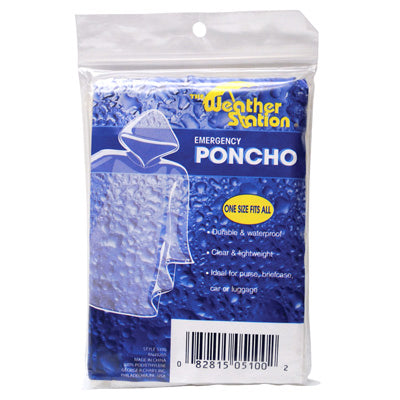 WeatherStation® 5100 Plastic Emergency Rain Poncho with Hood, Clear, 38" x 48"