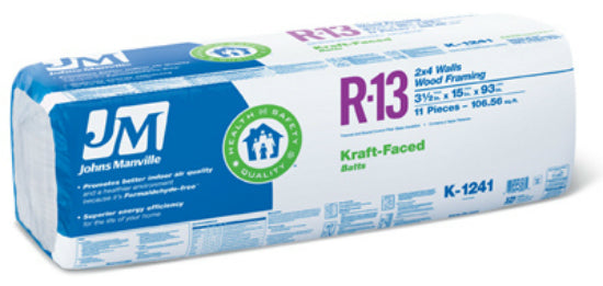 Johns Manville 90005448 Kraft Faced R13 Batt Insulation, 15” x 93", 106.56 Sq Ft