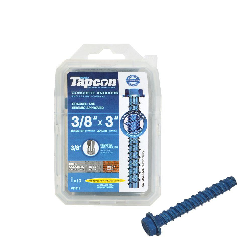 Tapcon® 11413 Hex-Washer-Head Large Diameter Concrete Anchor, 3/8"x3", 10-Pack