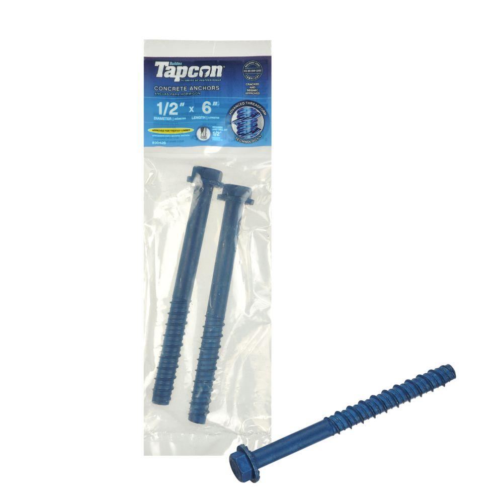 Tapcon® 50426 Hex-Washer-Head Large Diameter Concrete Anchor, 1/2"x6", 2-Pack
