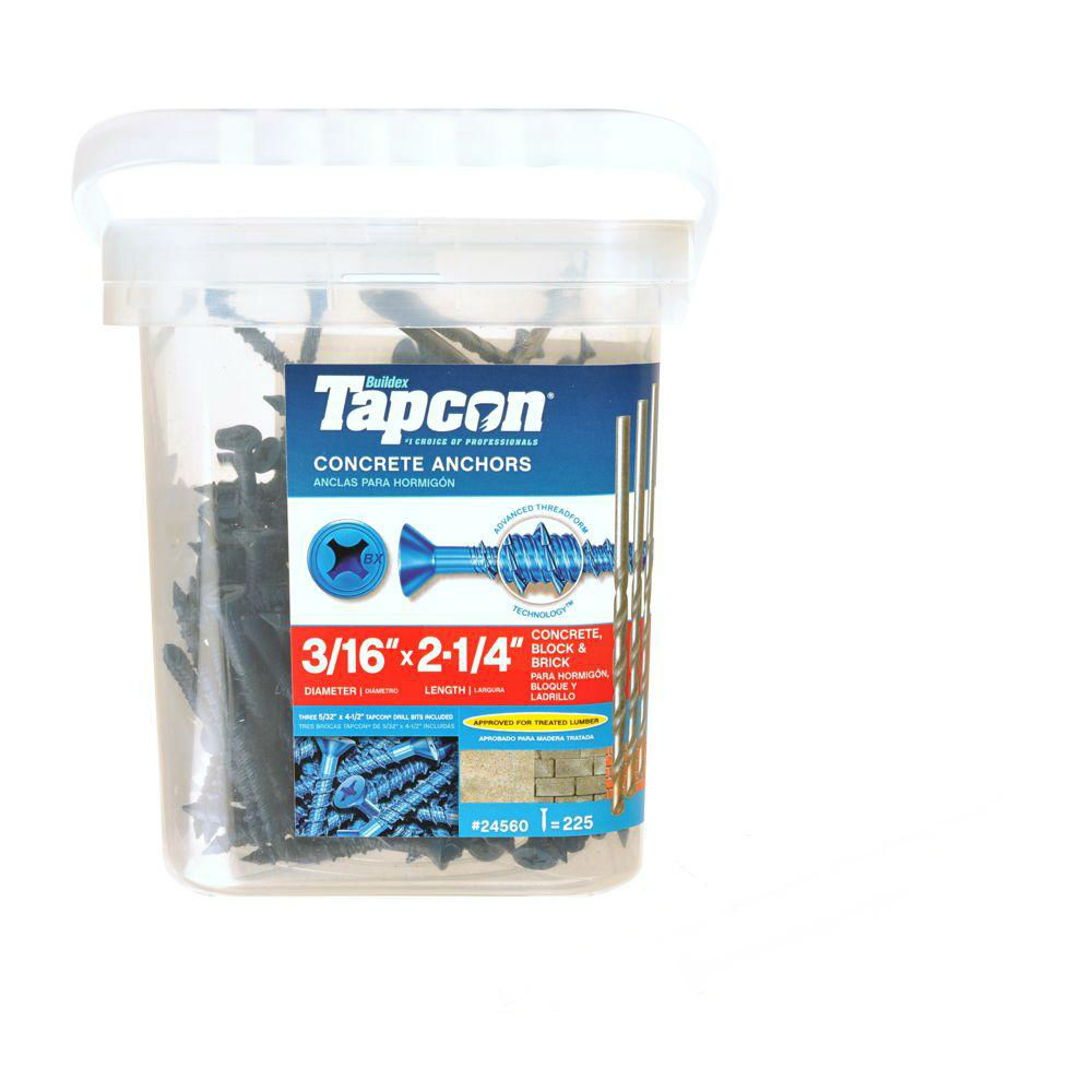 Tapcon® 24560 Phillips Flat-Head Concrete Anchors, 3/16" x 2-1/4", 225-Count