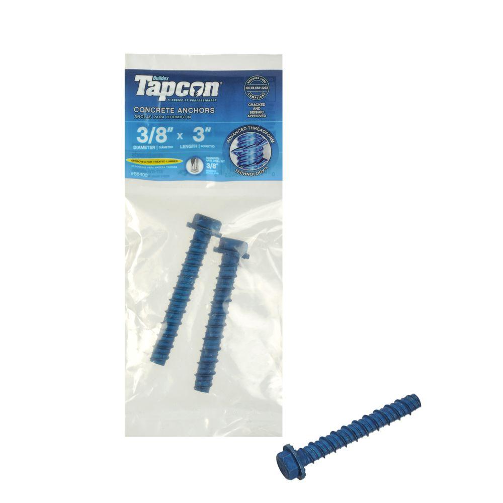Tapcon® 50403 Hex-Washer-Head Large Diameter Concrete Anchor, 3/8"x3", 2-Pack