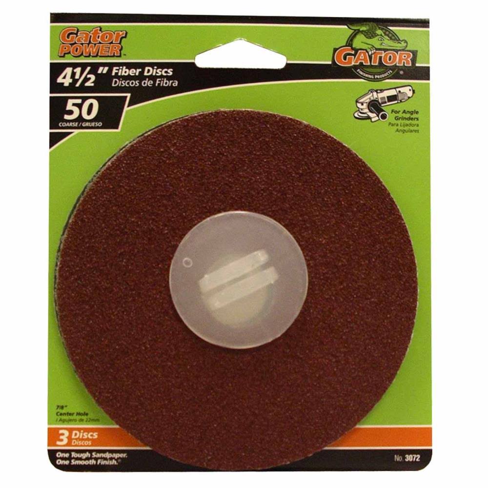 Gator® 3072 Aluminum Oxide Fiber Discs, 50 Grit, 4.5" x 7/8", 3-Pack