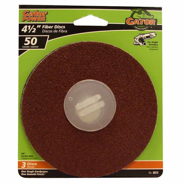 Gator® 3072 Aluminum Oxide Fiber Discs, 50 Grit, 4.5" x 7/8", 3-Pack
