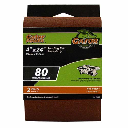 Gator® 3186 Aluminum Oxide Sanding Belts, 80 Grit, 4" x 24", 2-Pack