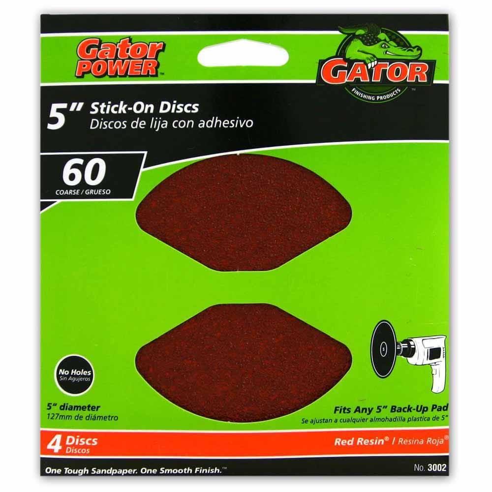 Gator® 3002 Red Resin® Stick-On Aluminum Oxide Sanding Disc, 60-Grit, 5", 4-Pack
