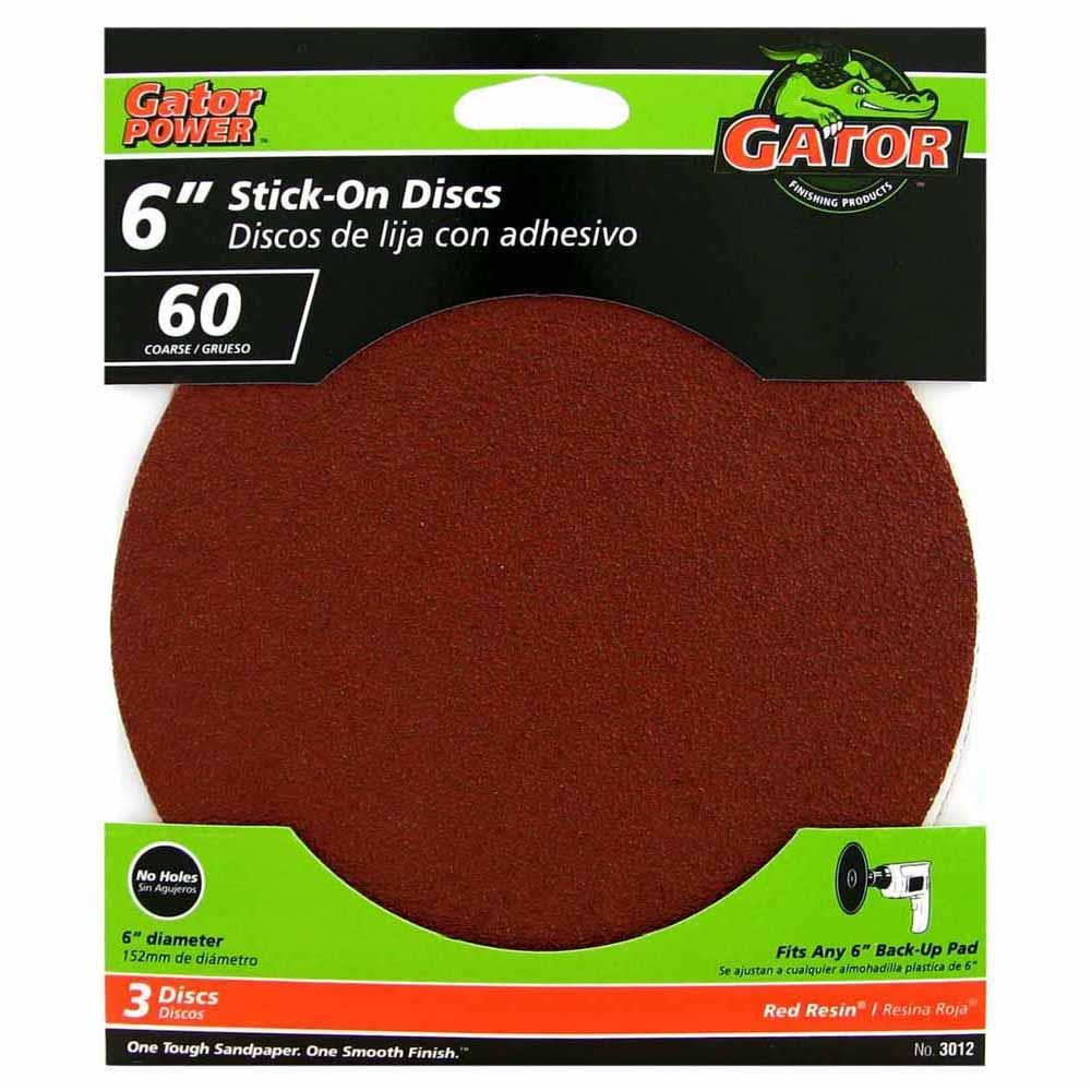 Gator® 3012 Red Resin® Stick-On Aluminum Oxide Sanding Disc, 60-Grit, 6", 3-Pack