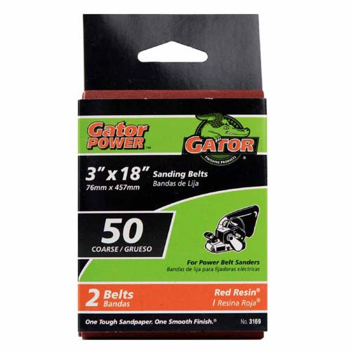 Gator® 3169 Aluminum Oxide Sanding Belts, 50 Grit, 3" x 18", 2-Pack