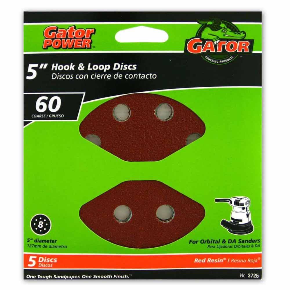 Gator® 3725 Aluminum Oxide 8-Hole Hook & Loop Sanding Disc, 60 Grit, 5", 5-Pack