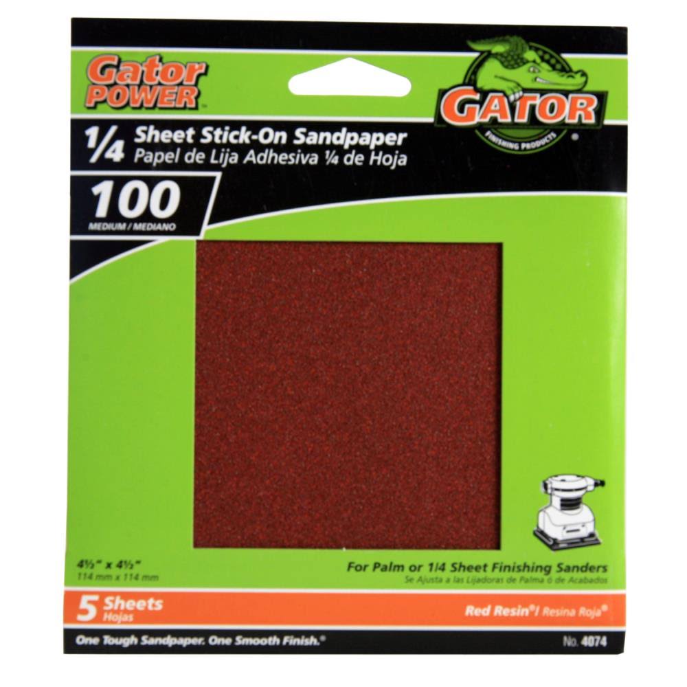 Gator® 4074 Aluminum Oxide 1/4 Sheet Stick-On Sandpaper, 100-Grit, 4.5", 5-Pack