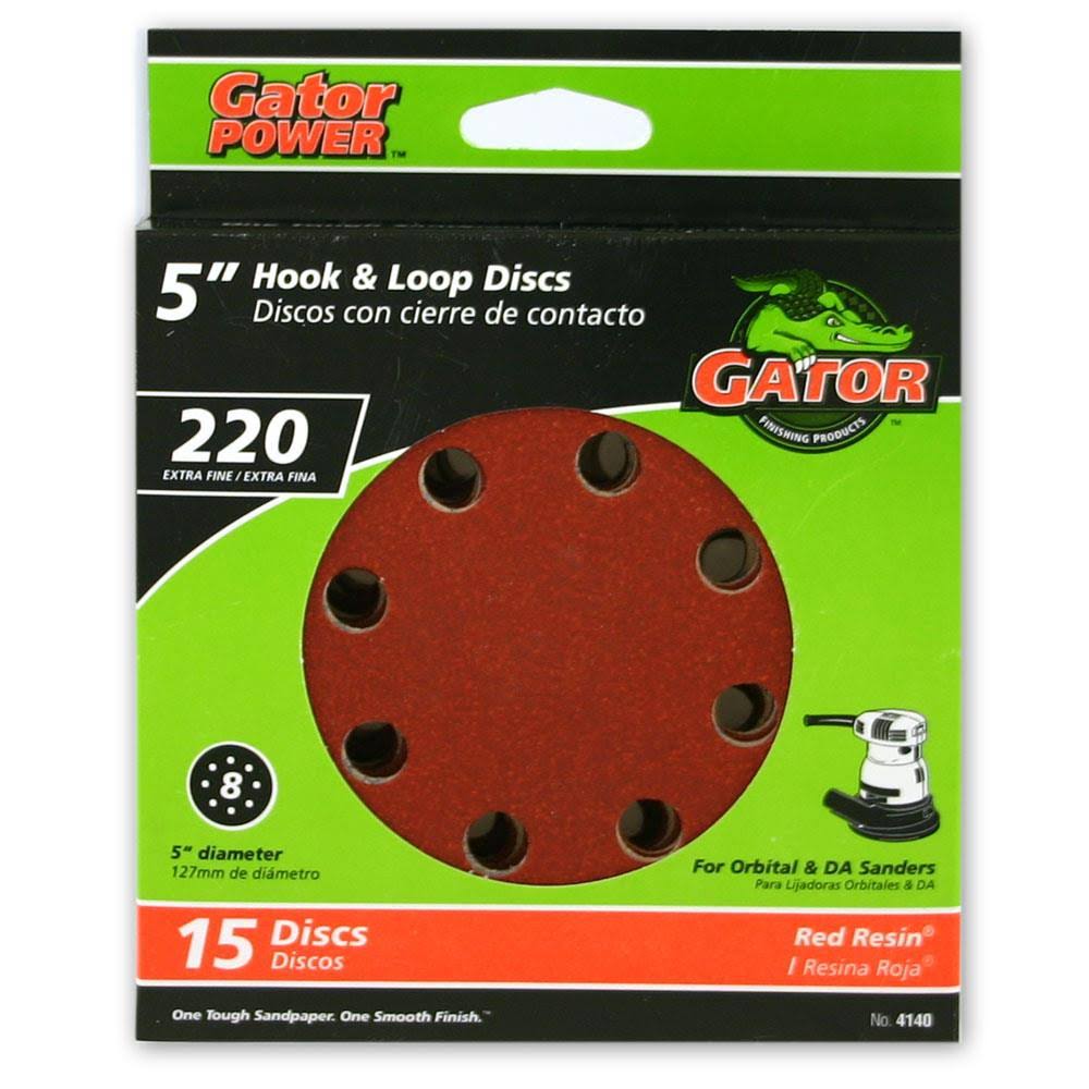 Gator® 4140 Aluminum Oxide 8-Hole Hook & Loop Sanding Disc, 220-Grit, 5", 15-Pk
