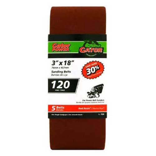Gator® 7030 Aluminum Oxide Sanding Belts, 120-Grit, 3" x 18", 5-Pack