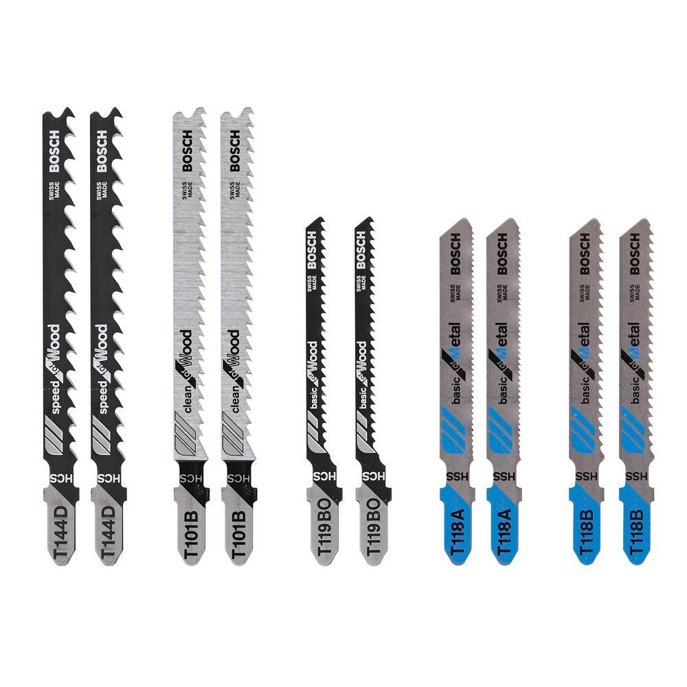 Bosch T5002 Wood & Metal Cutting T-Shank Jig Saw Blade Set, 10-Piece