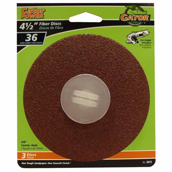Gator® 3073 Aluminum Oxide Fiber Discs, 36 Grit, 4.5" x 7/8", 3-Pack