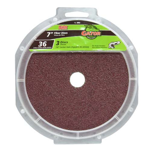 Gator® 3083 Aluminum Oxide Fiber Discs, 36 Grit, 7" x 7/8", 3-Pack