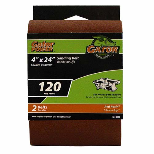 Gator® 3185 Aluminum Oxide Sanding Belts, 120 Grit, 4" x 24", 2-Pack