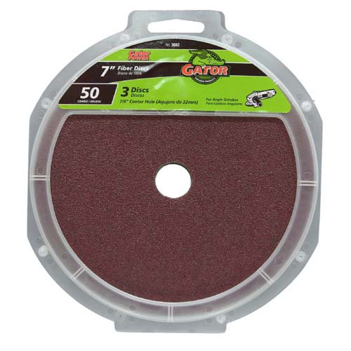 Gator® 3082 Aluminum Oxide Fiber Discs, 50 Grit, 7" x 7/8", 3-Pack