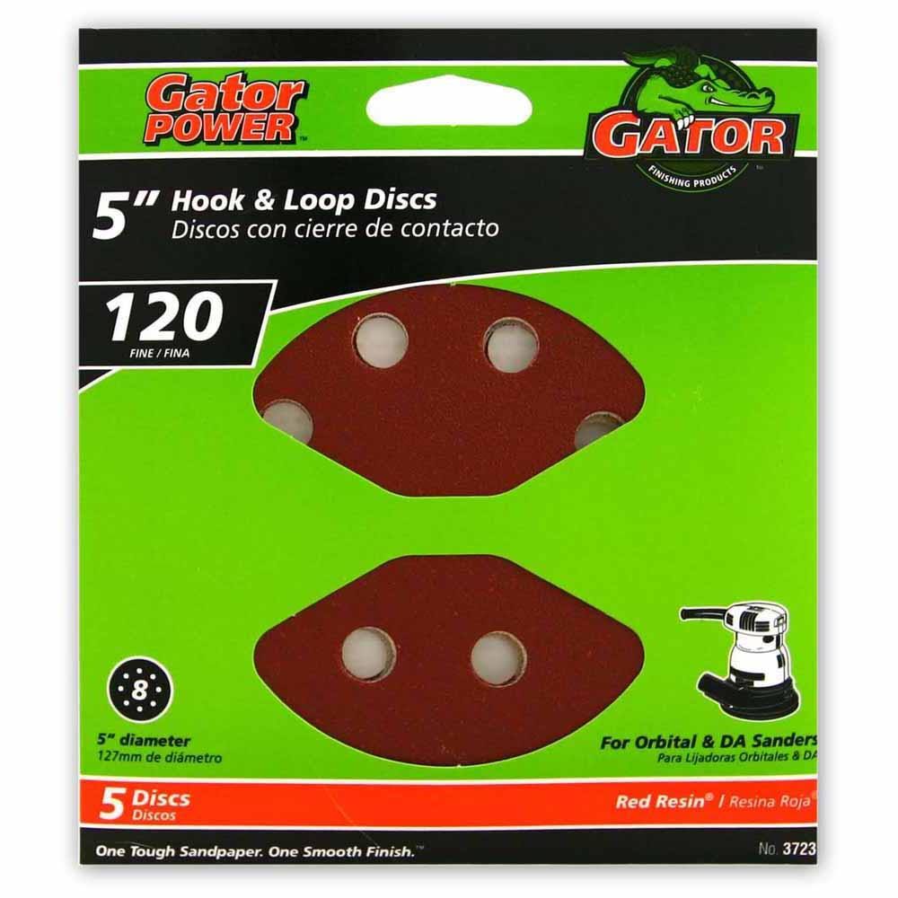 Gator® 3723 Aluminum Oxide 8-Hole Hook & Loop Sanding Disc, 120 Grit, 5", 5-Pack