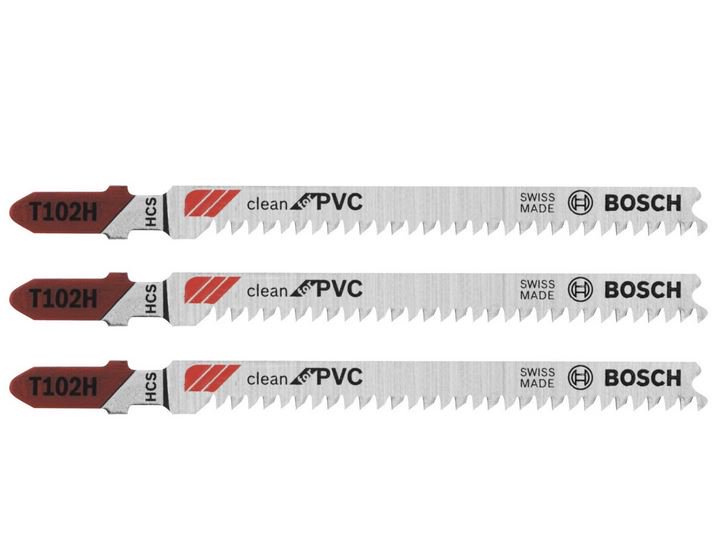 Bosch T102H Clean for PVC T-Shank HCS Jig Saw Blades, 10 TPI, 3", 3-Pack