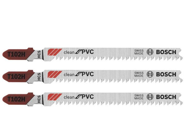 Bosch T102H Clean for PVC T-Shank HCS Jig Saw Blades, 10 TPI, 3", 3-Pack