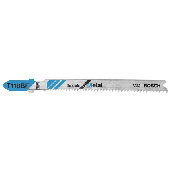 Bosch T118BF Flexible for Metal Bi-Metal T-Shank Jig Saw Blade, 14 TPI, 3", 5 Pack