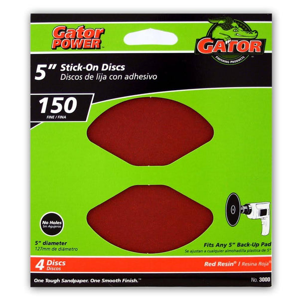 Gator® 3000 Red Resin® Stick-On Aluminum Oxide Sanding Disc, 150-Grit, 5", 4-Pk