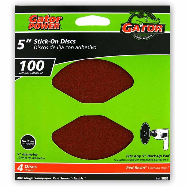 Gator® 3001 Red Resin® Stick-On Aluminum Oxide Sanding Disc, 100-Grit, 5", 4-Pk