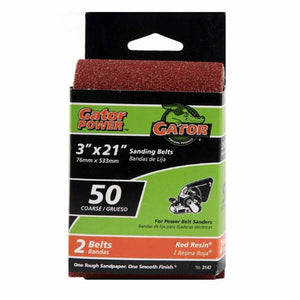 Gator® 3147 Aluminum Oxide Sanding Belts, 50 Grit, 3" x 21", 2-Pack