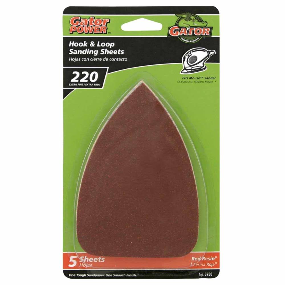 Gator 3730 Hook & Loop Detail Sanding Sheets, 220-Grit, 3.5" x 5", 5-Pack