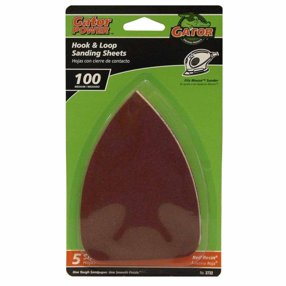 Gator® 3732 Hook & Loop Detail Sanding Sheets, 100-Grit, 3.5" x 5", 5-Pack