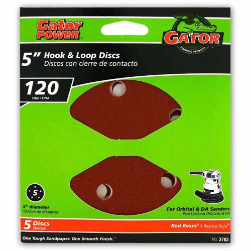 Gator® 3783 Aluminum Oxide 5-Hole Hook & Loop Sanding Disc, 120-Grit, 5", 5-Pack