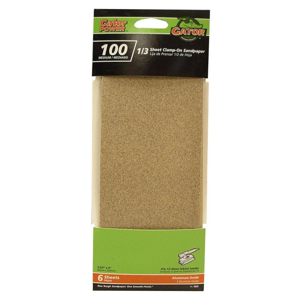 Gator® 5042 Aluminum Oxide 1/3 Sheet Clamp-On Sandpaper, 100-Grit, 3-2/3"x9", 6-Pk