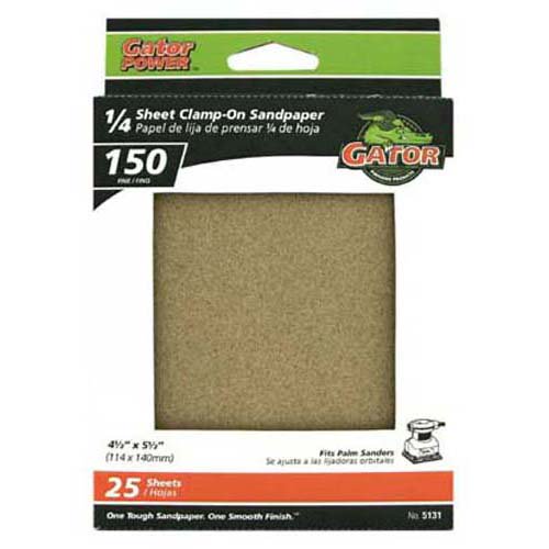 Gator 5131 1/4 Sheet Clamp-On Sandpaper, 150-Grit, 4.5" x 5.5", 25-Pack