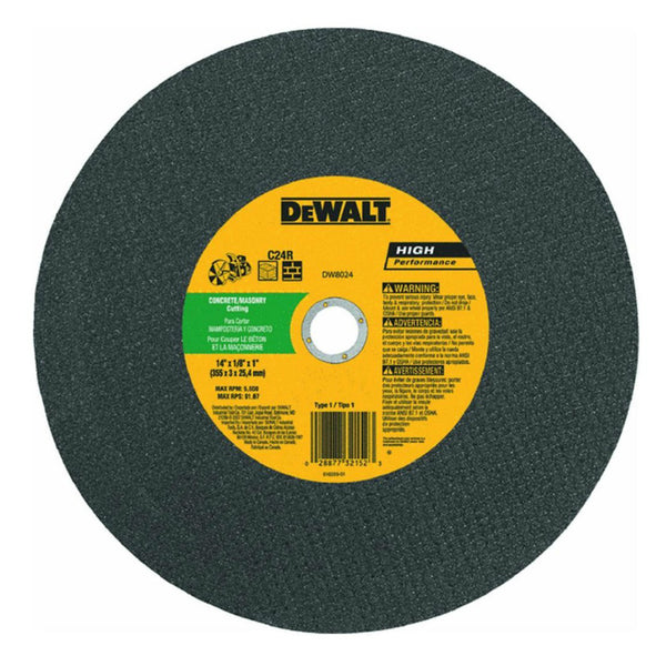 DeWalt® DW8024 Type-1 High Speed Concrete/Masonry Cutting Wheel, 14" x 1/8" x 1"