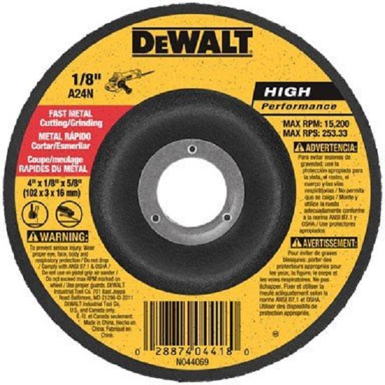 DeWalt® DWA4510 Metal Grinding Wheel, 4" x 1/8" x 5/8"