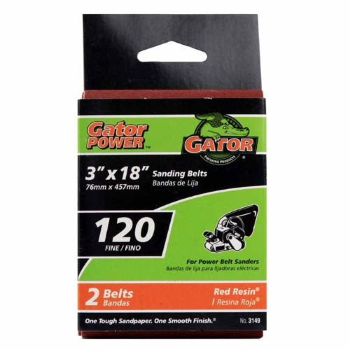 Gator® 3149 Aluminum Oxide Sanding Belts, 120 Grit, 3" x 18", 2-Pack