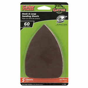 Gator® 3733 Hook & Loop Detail Sanding Sheets, 60-Grit, 3.5" x 5", 5-Pack