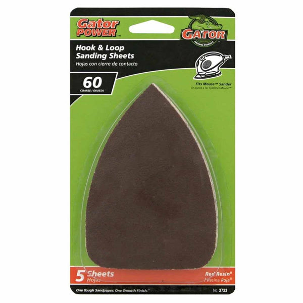 Gator® 3733 Hook & Loop Detail Sanding Sheets, 60-Grit, 3.5" x 5", 5-Pack
