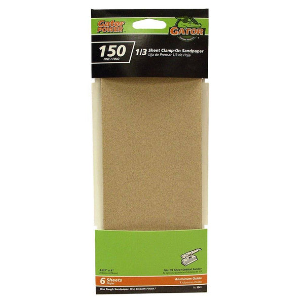 Gator 5041 Aluminum Oxide 1/3 Sheet Clamp-On Sandpaper, 150-Grit, 6-Count