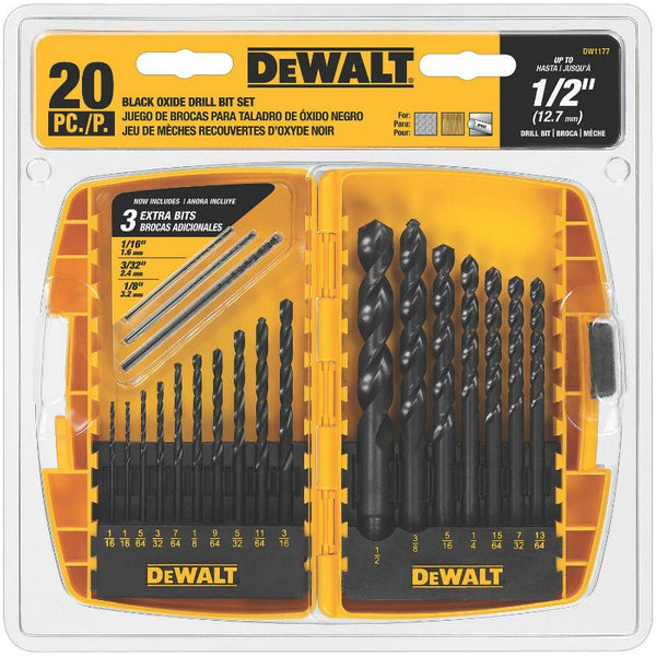 DeWalt® DW1177 Metal Drilling Bit Set, Black Oxide Finish, 20 Piece