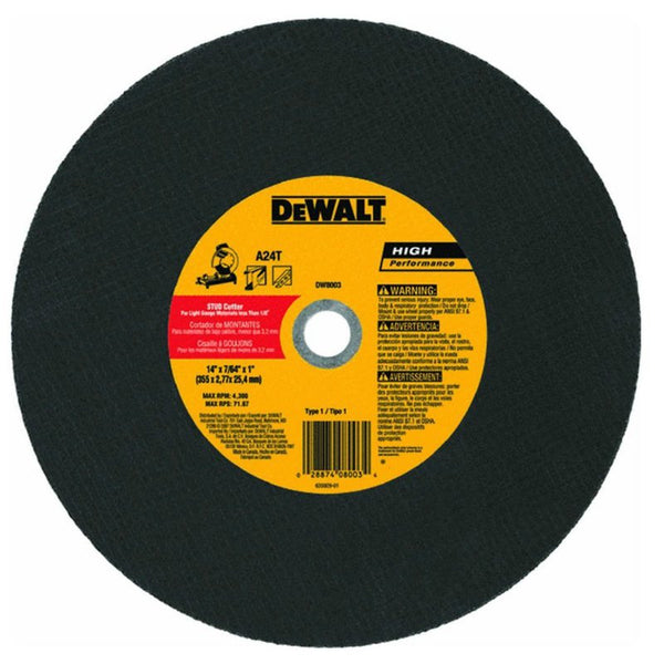 DeWalt® DW8003 High Performance Type-1 Stud Cutting Wheel, 14" x 7/64" x 1"