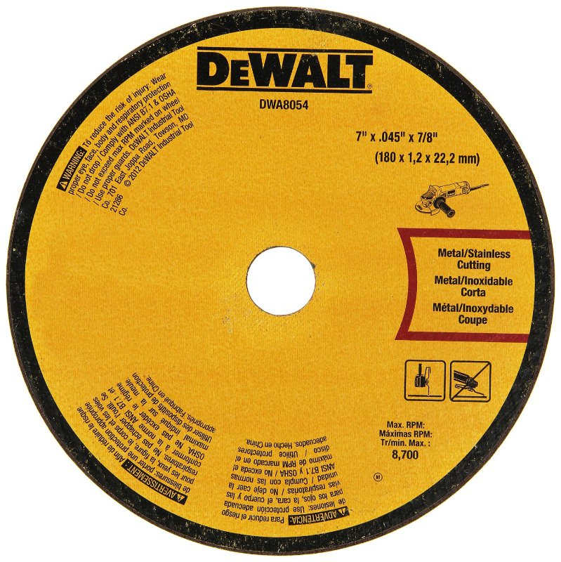 DeWalt® DWA8054 Metal Cut-Off Wheel, 7" x 0.045" x 7/8"