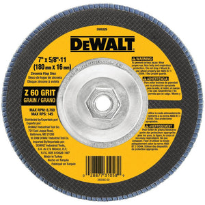 DeWalt® DW8329 High Performance™ Type 29 Zirconia Flap Disc, 60 Grit, 7"x5/8"-11