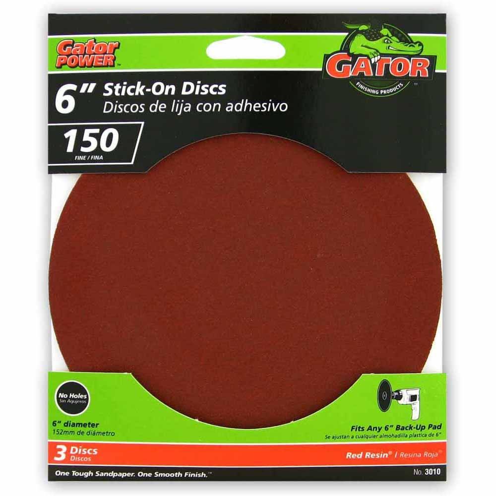 Gator® 3010 Red Resin® Stick-On Aluminum Oxide Sanding Disc, 150-Grit, 6", 3-Pk