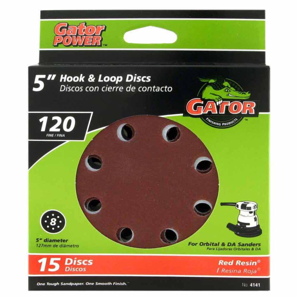Gator® 4141 Aluminum Oxide 8-Hole Hook & Loop Sanding Disc, 120-Grit, 5", 15-Pk