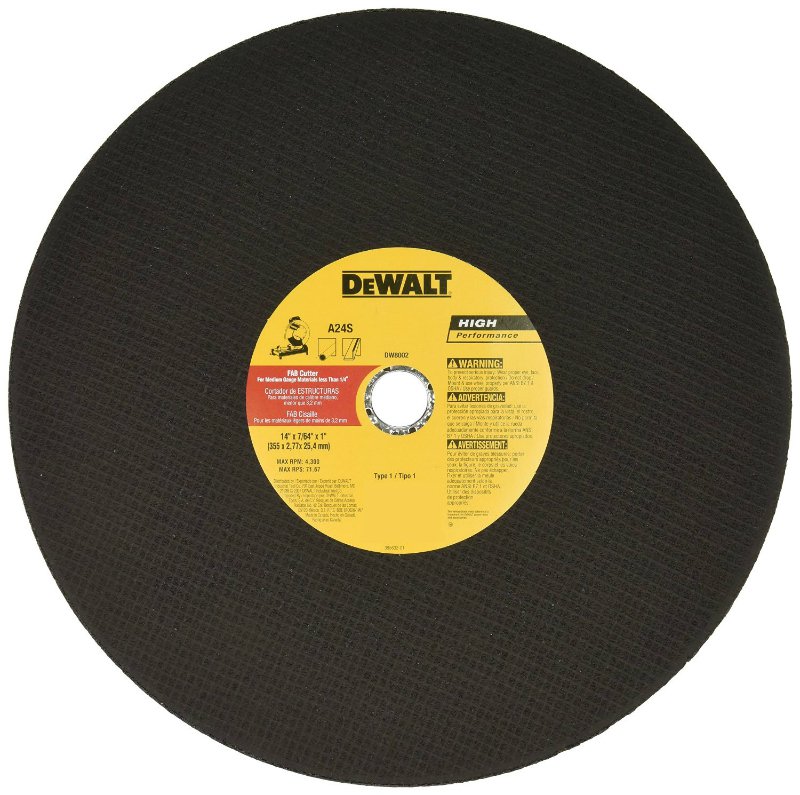 DeWalt® DW8002 High Performance Type 1 Fabrication Cutting Wheel, 14" x 7/64"