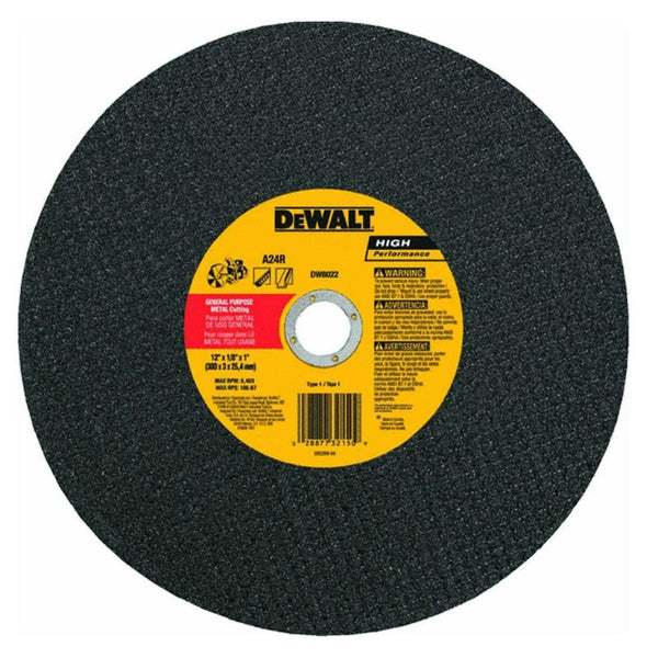 DeWalt® DW8022 High Performance General Purpose Metal Cutting Wheel, 12"x1/8"x1"