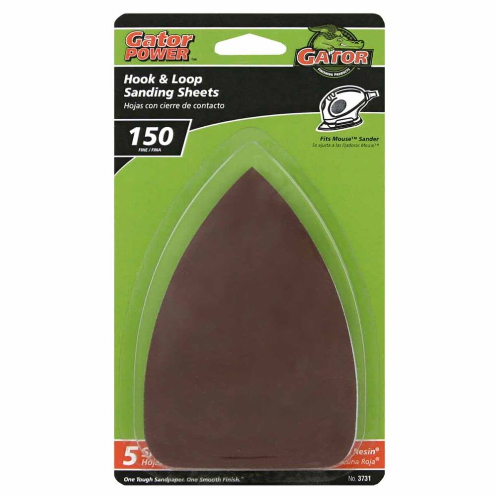 Gator 3731 Hook & Loop Detail Sanding Sheets, 150-Grit, 3.5" x 5", 5-Pack