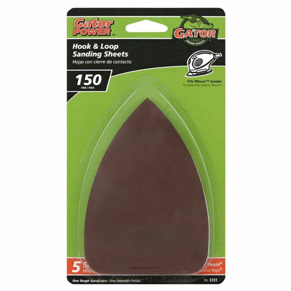 Gator 3731 Hook & Loop Detail Sanding Sheets, 150-Grit, 3.5" x 5", 5-Pack
