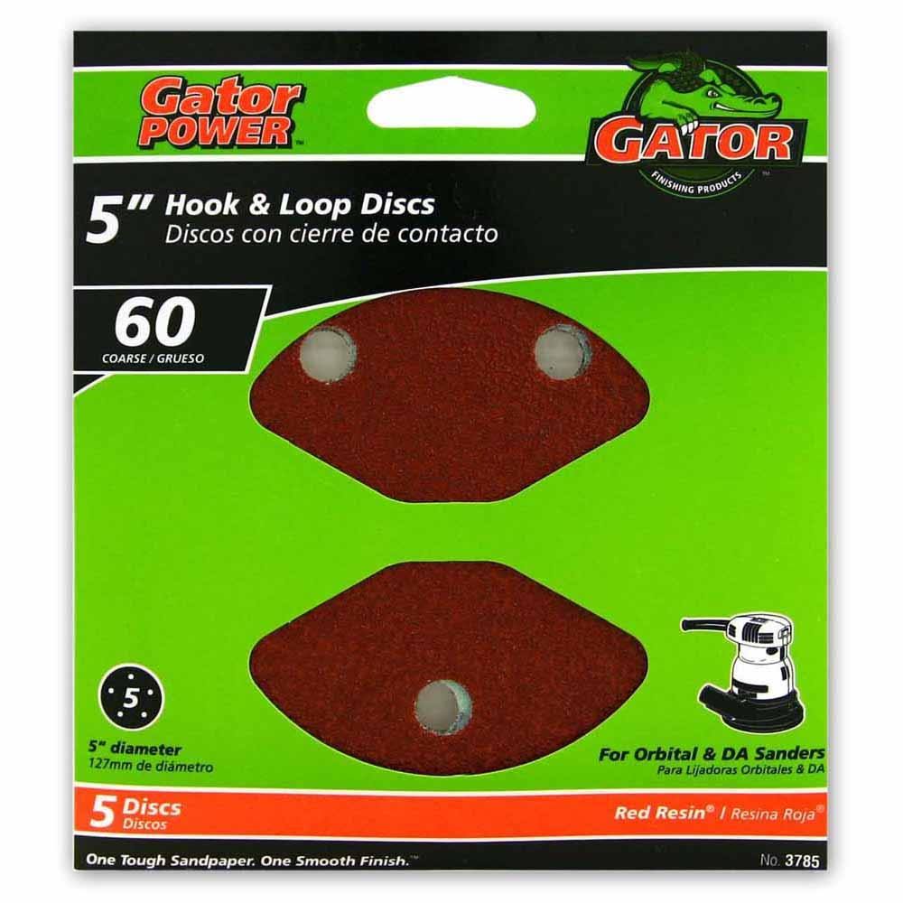 Gator® 3785 Aluminum Oxide 5-Hole Hook & Loop Sanding Disc, 60-Grit, 5", 5-Pack